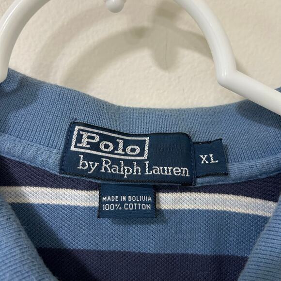 Polo by Ralph Lauren Vtg Mens Sz XL Blue Striped Short Sleeve Polo Shirt Preppy - Picture 4 of 6